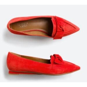 Franco Sarto Raya Red Suede Pointed Toe Bow Flats Loafers 8.5M L-RAYA